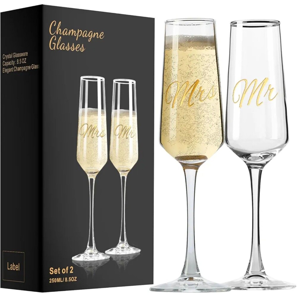 Mr & Mrs Wedding Champagne Flutes NEW